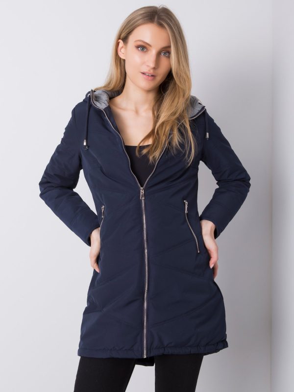 Navy Blue Long Hooded Jacket