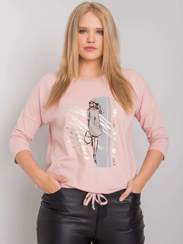 Dirty Pink Plus Size Ladies Blouse with Vertise Print