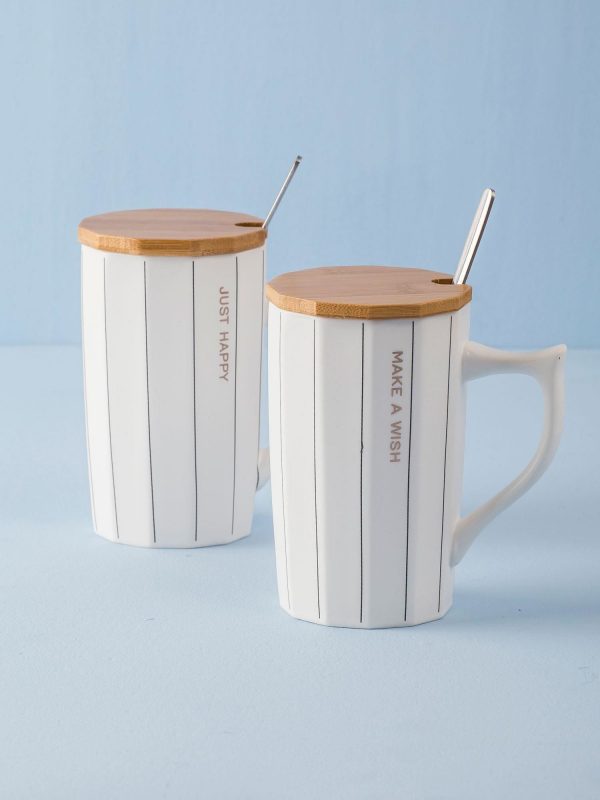 White striped mug with lid