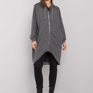 Dark Grey Melange Hooded Sweatshirt Jassalina