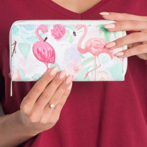 White wallet in flamingos