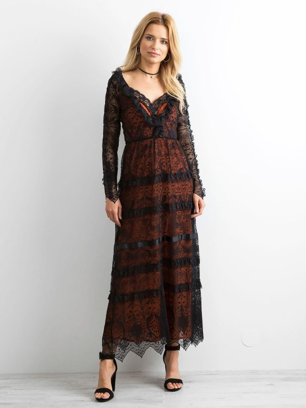 BY O LA LA Black Lace Maxi Dress