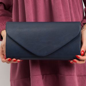 Navy blue dull eco leather clutch