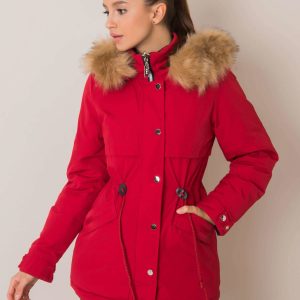 Haydee's red and black double-sided parka jacket