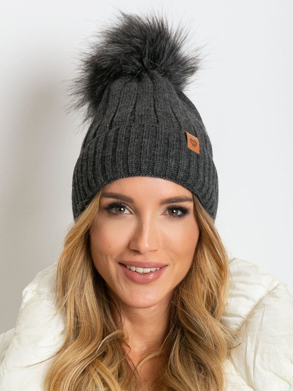 Dark gray winter hat with tassel