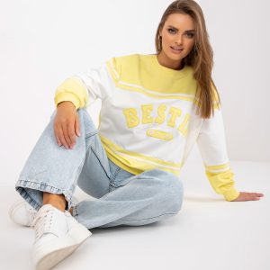 Yellow and White Hoodless Sweatshirt with Patches