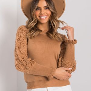 Camel sweater with openwork sleeves Tendering RUE PARIS