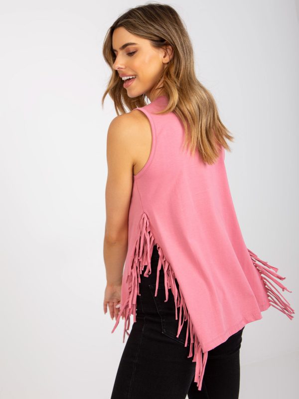 Dirty Pink Cotton Sleeveless Tassel Top