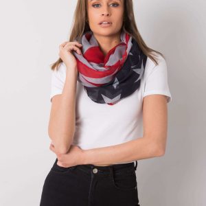 Red-grey scarf with patterns