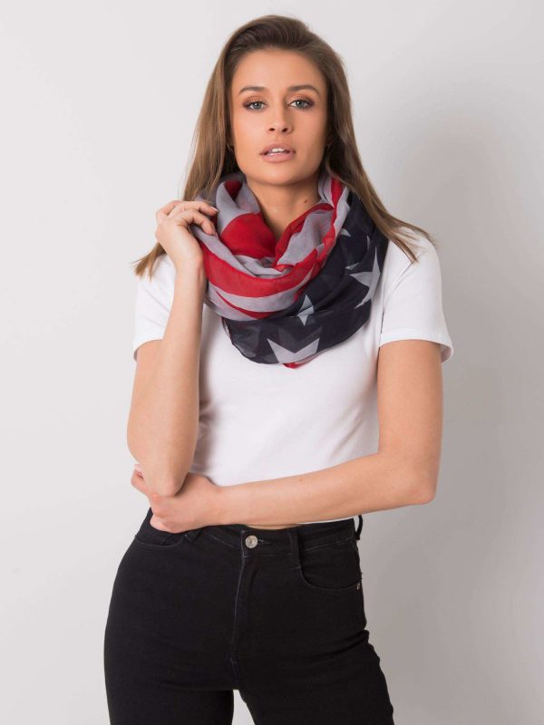 Red-grey scarf with patterns