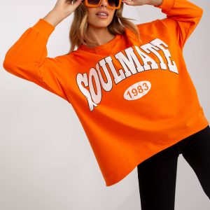 Orange and White Women's Oversize Cotton Sweatshirt