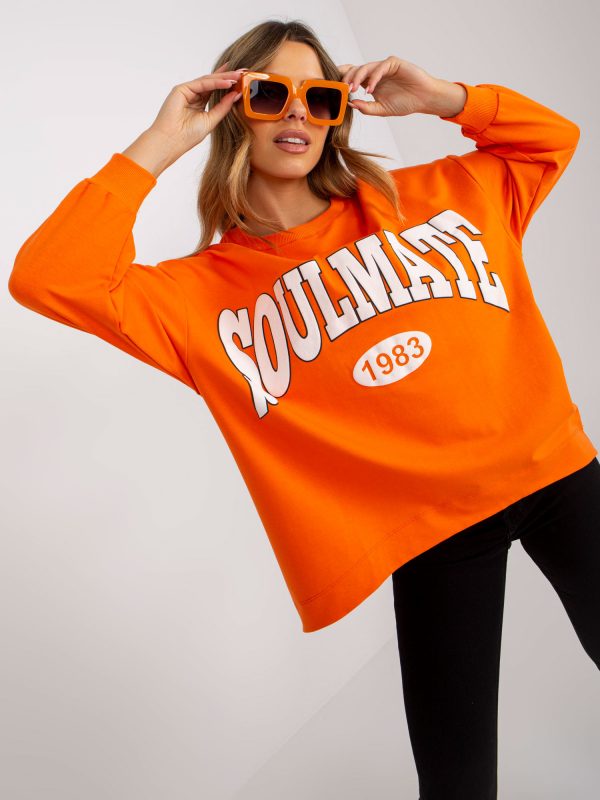 Orange and White Women's Oversize Cotton Sweatshirt