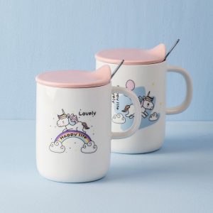 Ecru-pink mug with lid