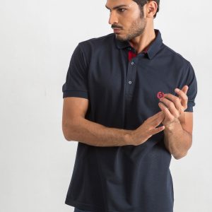 Navy Blue Red Men's Polo Shirt Reverse