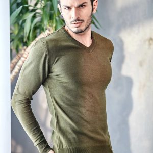 Khaki sweater men's V-neck