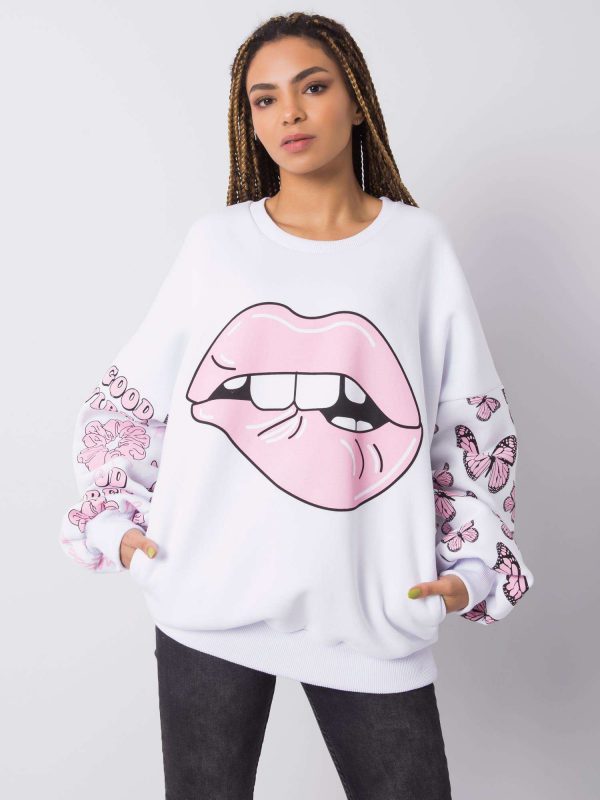 White and pink sweatshirt with print Mouth RUE PARIS