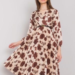 Beige and brown patterned pleated dress Oviedo