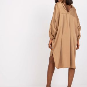 Dark Beige Plain Shirt Dress Flevoland