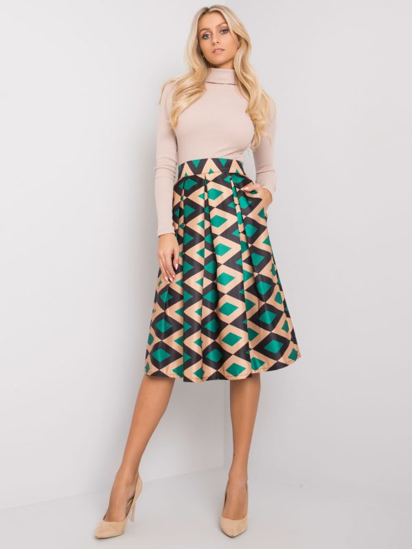 Beige and green skirt with patterns of Alcantara