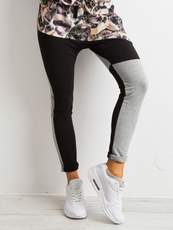 BY O LA LA Black & Grey Print Trousers