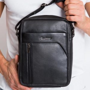 Black Mens Leather Messenger Bag