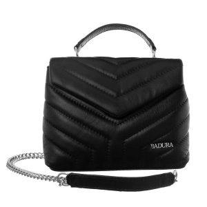 Black Quilted Leather Messenger Bag BADURA