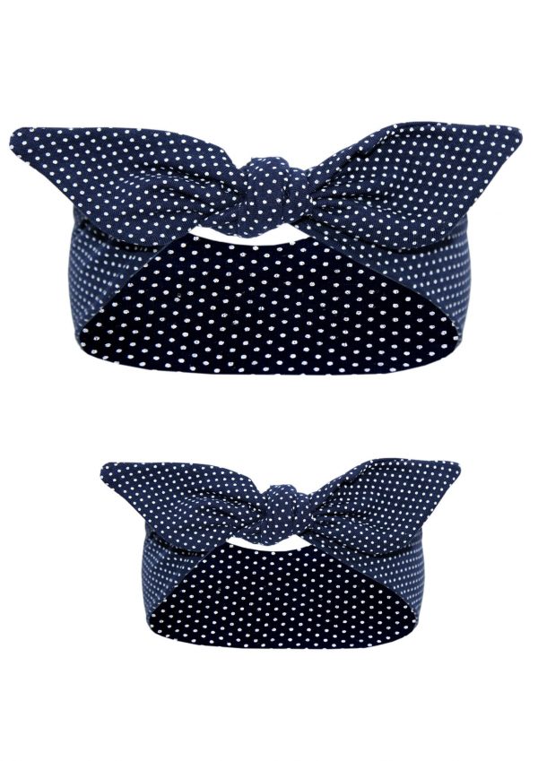 Navy blue headbands set for mom and daughter in polka dot