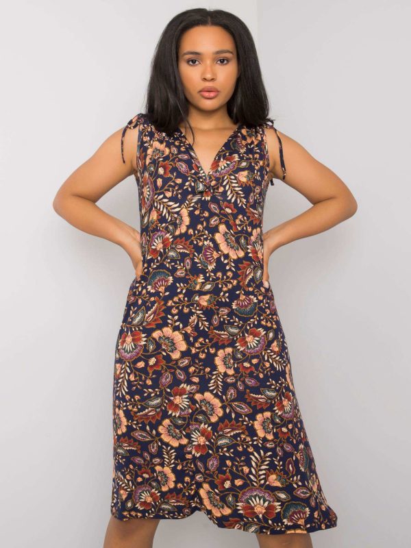 Navy Blue Plus Size Dress with Hilaria Prints