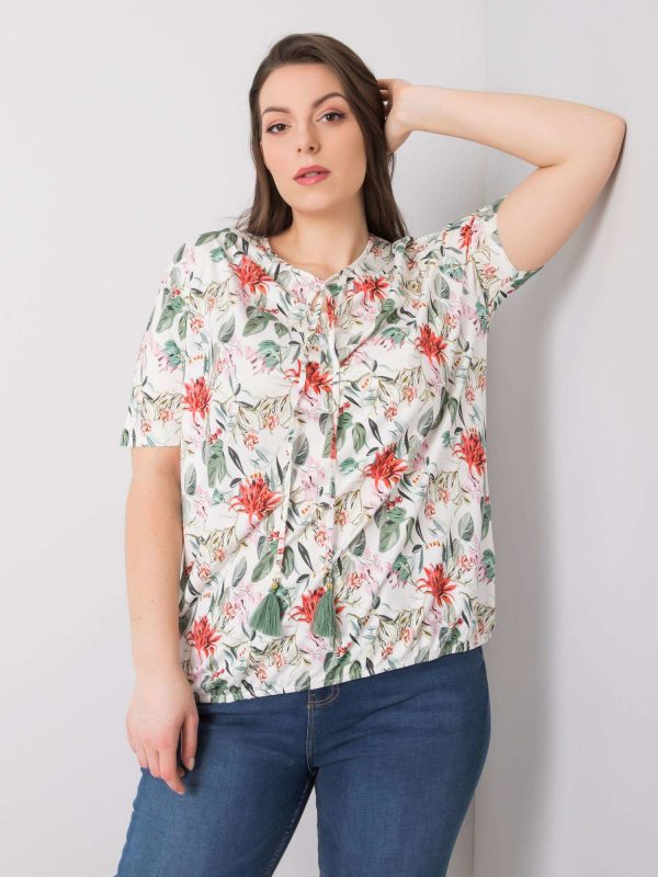 White plus size blouse with Stella patterns