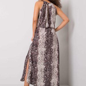 Ecru-grey long patterned dress Breena RUE PARIS