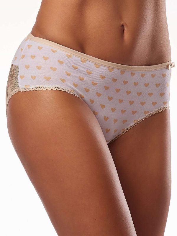 Women's panties with beige hearts print