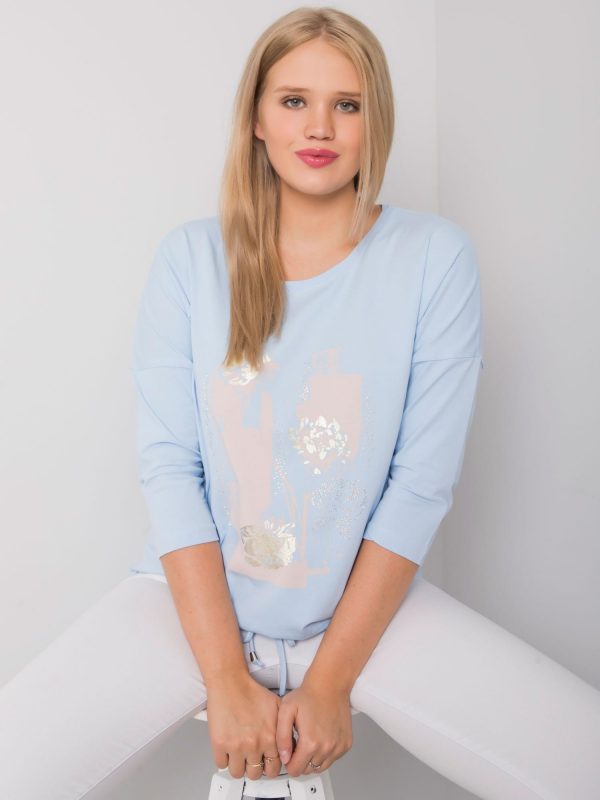 Light blue plus size blouse with Ilida print