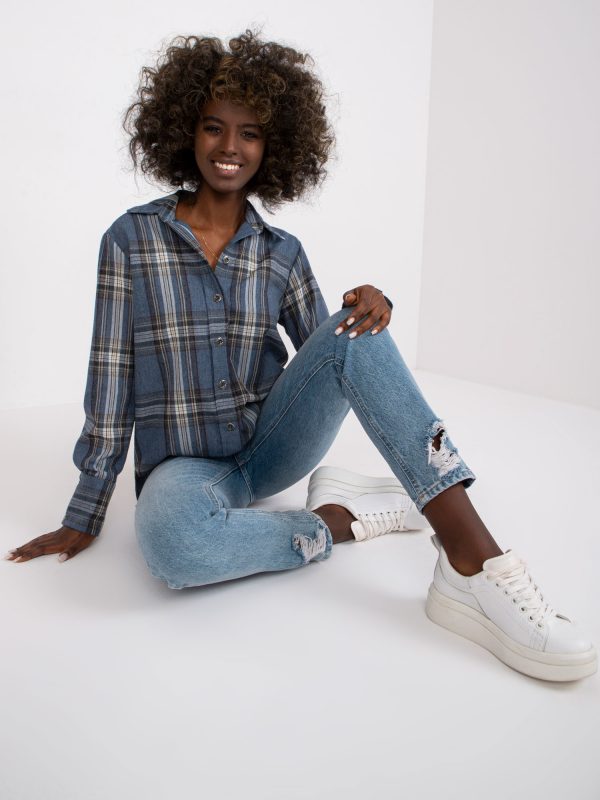 Dark blue plaid shirt with wool