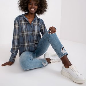 Dark blue plaid shirt with wool