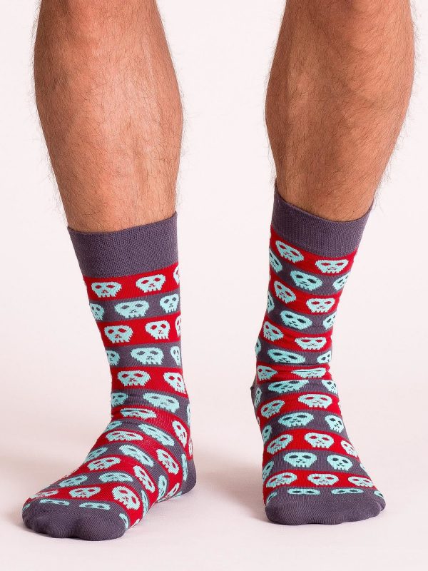 Grey Red Patterned Men's Socks