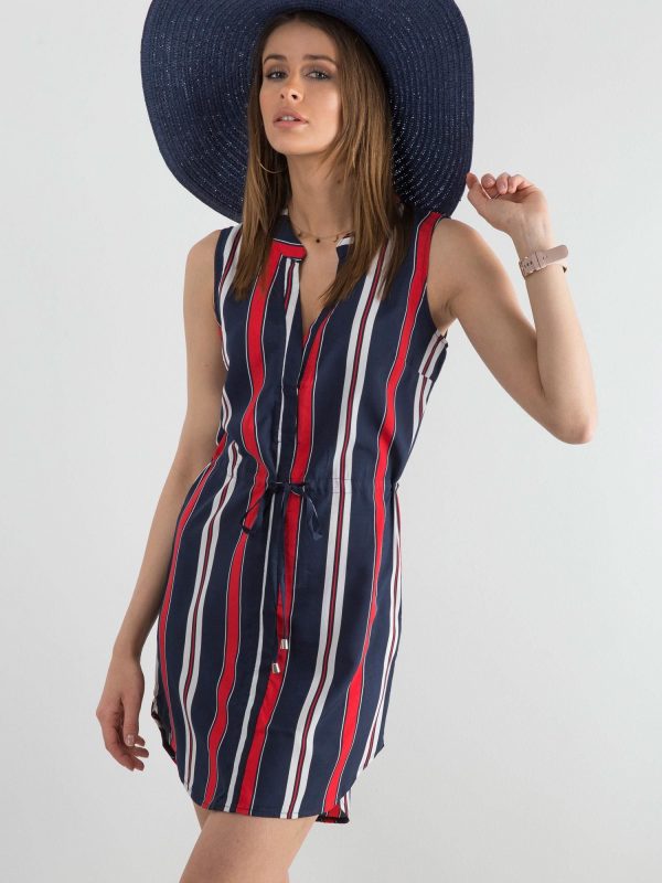 Navy Blue Striped Ladies Dress