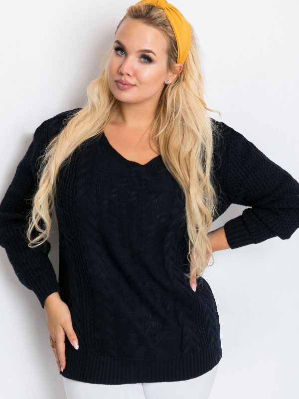 Navy Blue Plus Size Flower Sweater