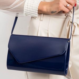 Navy blue lacquered clutch bag