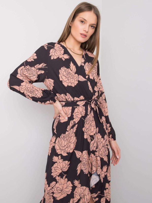 Black and beige dress with flowers Camelia