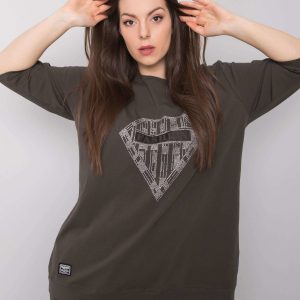 Dark Khaki Plus Size Cotton Diamond Blouse