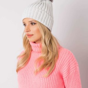 Light gray winter hat with pompom