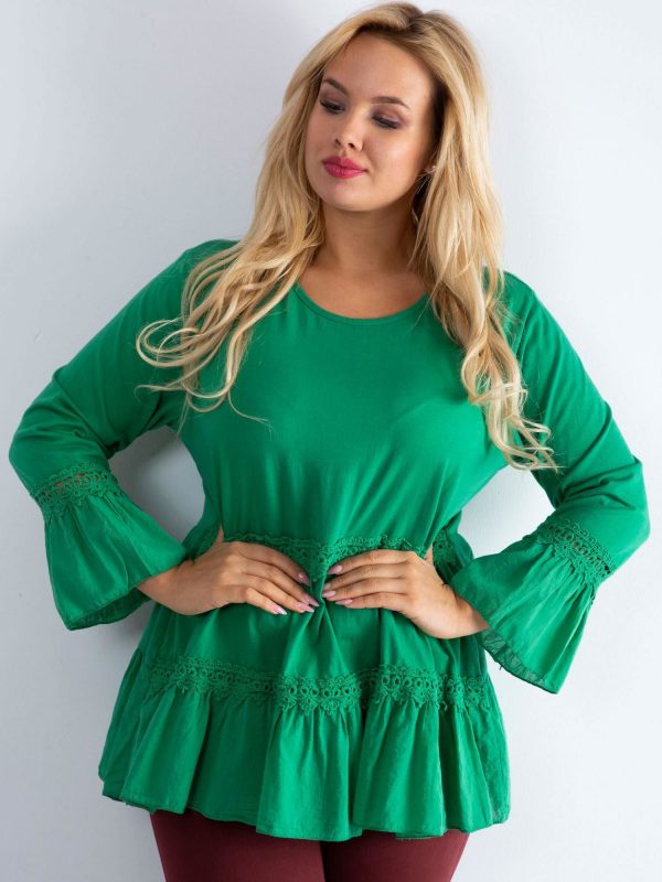 Dark green boho tunic with ruffle PLUS SIZE