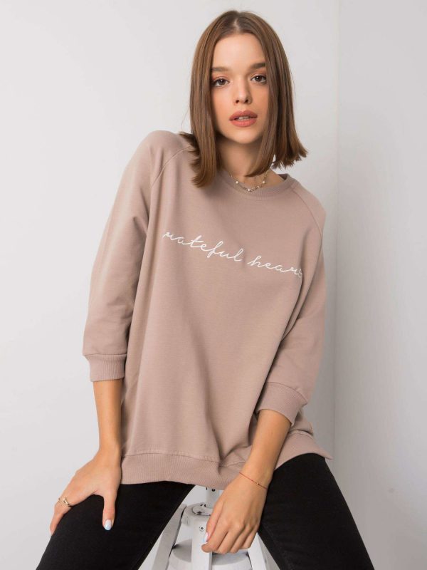 Dark beige sweatshirt for women without hood Karissa RUE PARIS