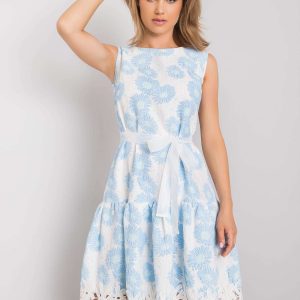 White and blue dress with floral design by Rousey