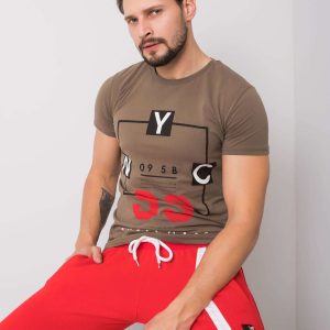 Khaki Men's T-Shirt with Text Print