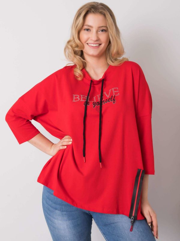 Red plus size blouse with rhinestones Philomena