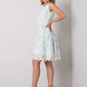 White and mint dress with floral design by Rousey