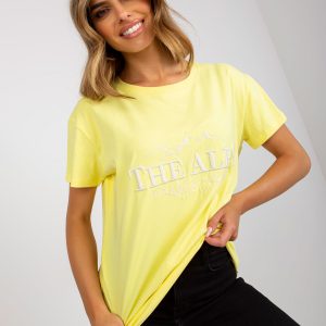 Yellow and white cotton t-shirt with lettering