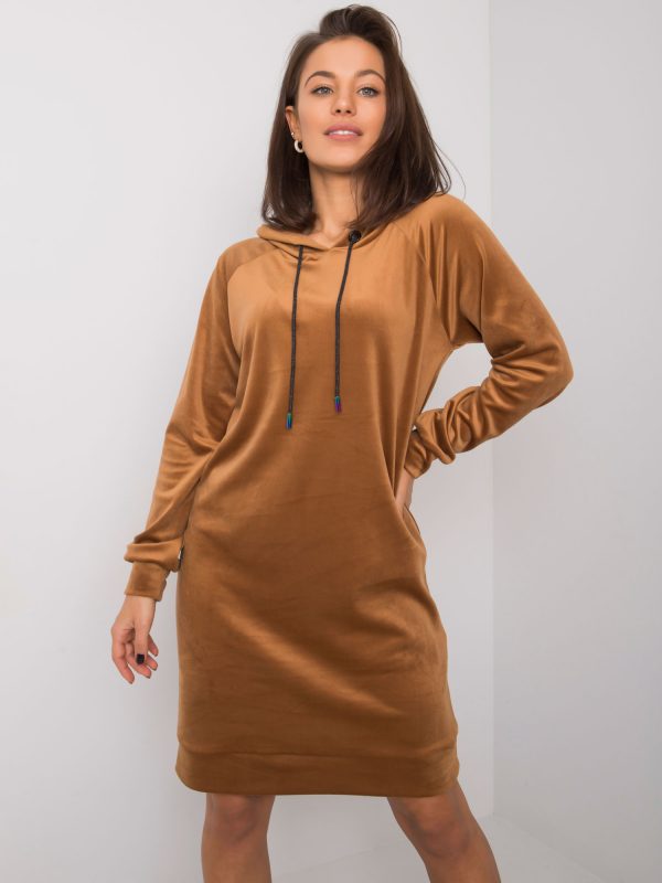 Camel velour dress with hood Messina