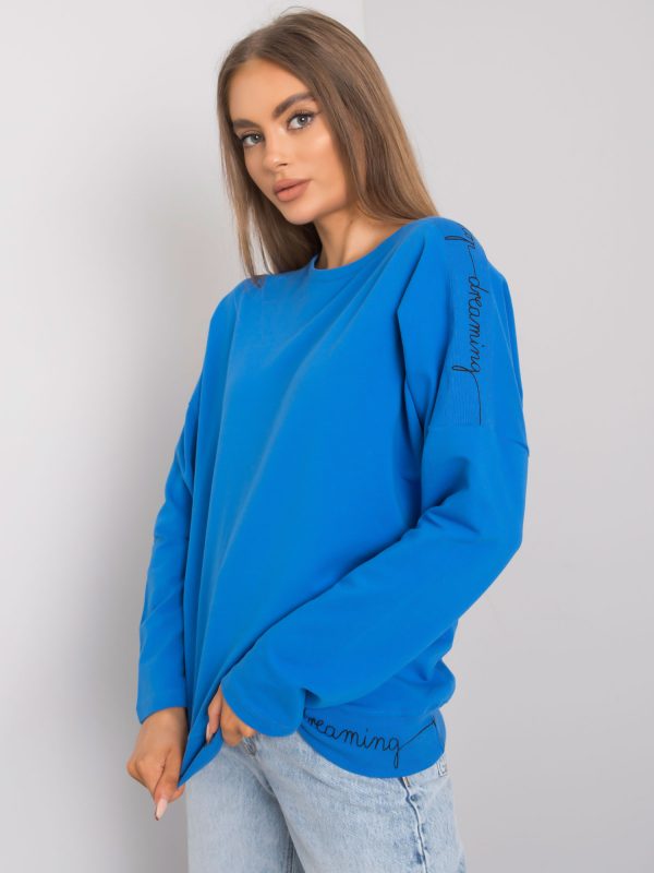 Othilie Dark Blue Long Sleeve Cotton Blouse